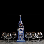 Набор штоф Кремль и 6 бокалов для конъяка с накладкой Герб, Россия